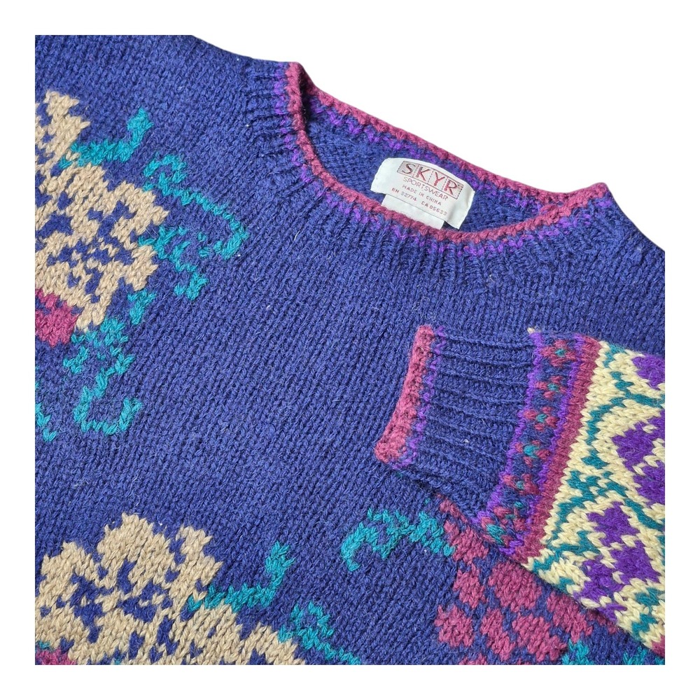 VTG Skyr Sportswear Women's Small Blue Grape‎ Knit Sweater 100% Shetland Wool